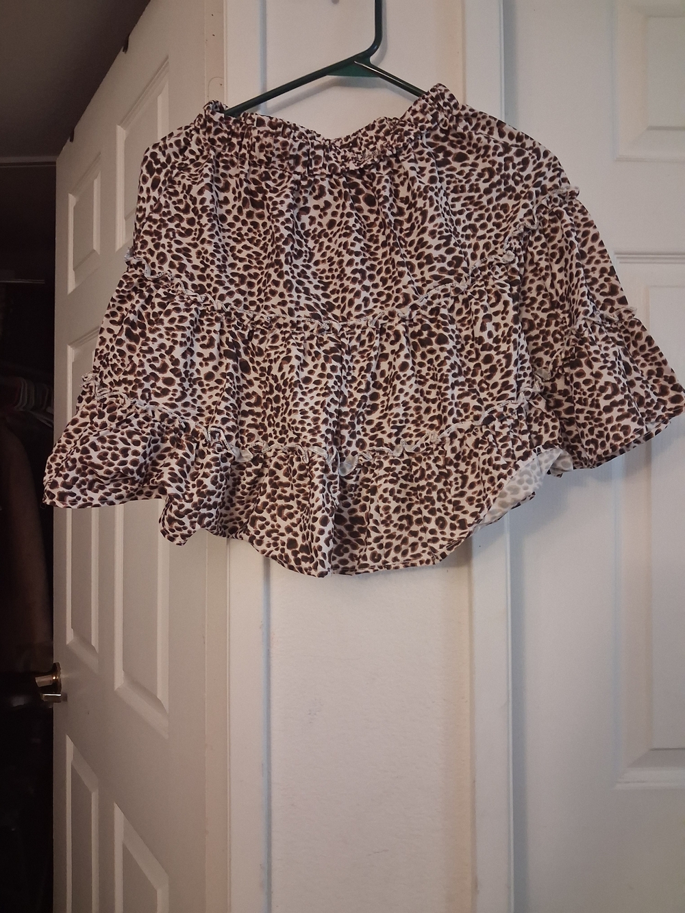 SHEIN Brown and Cream Leopard Ruffle Mini Skirt